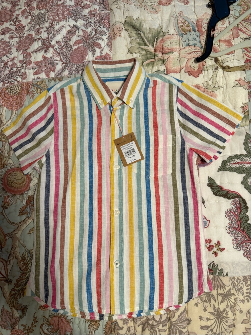 Mini Boden Multicolor Vertical Stripe Short-Sleeve Button-Down